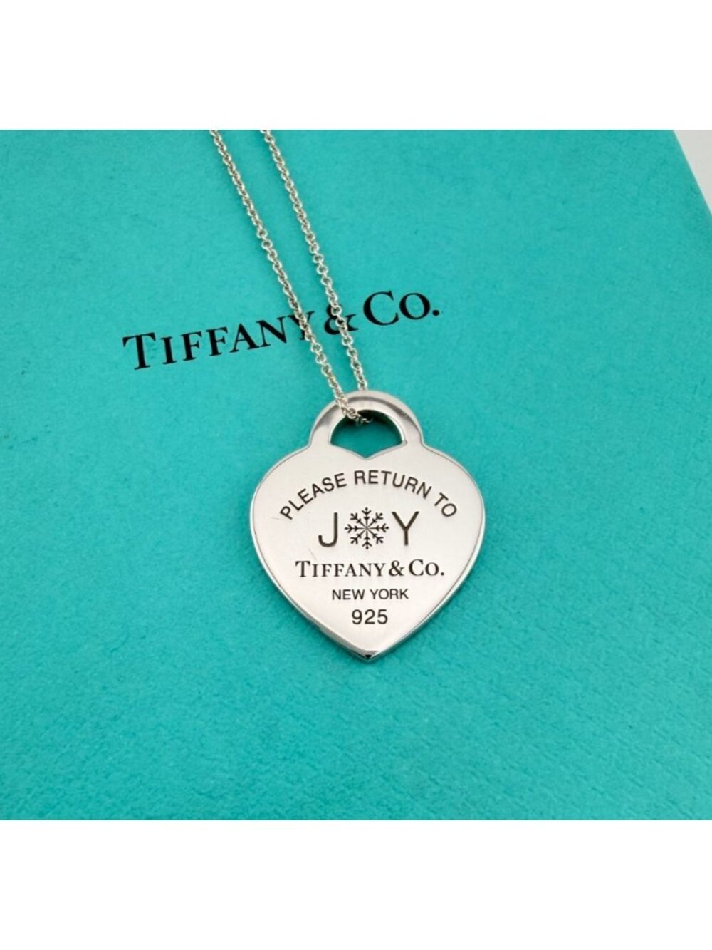 Return to Tiffany & Co. JOY Heart Tag Snowflake Pendant Necklace Sterling Silver